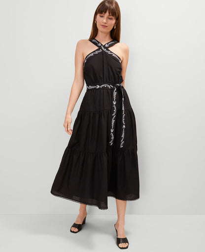 Petite Halter Midi Flare Dress