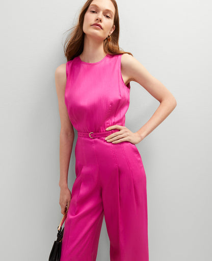 Petite Belted Crew Neck Jumpsuit