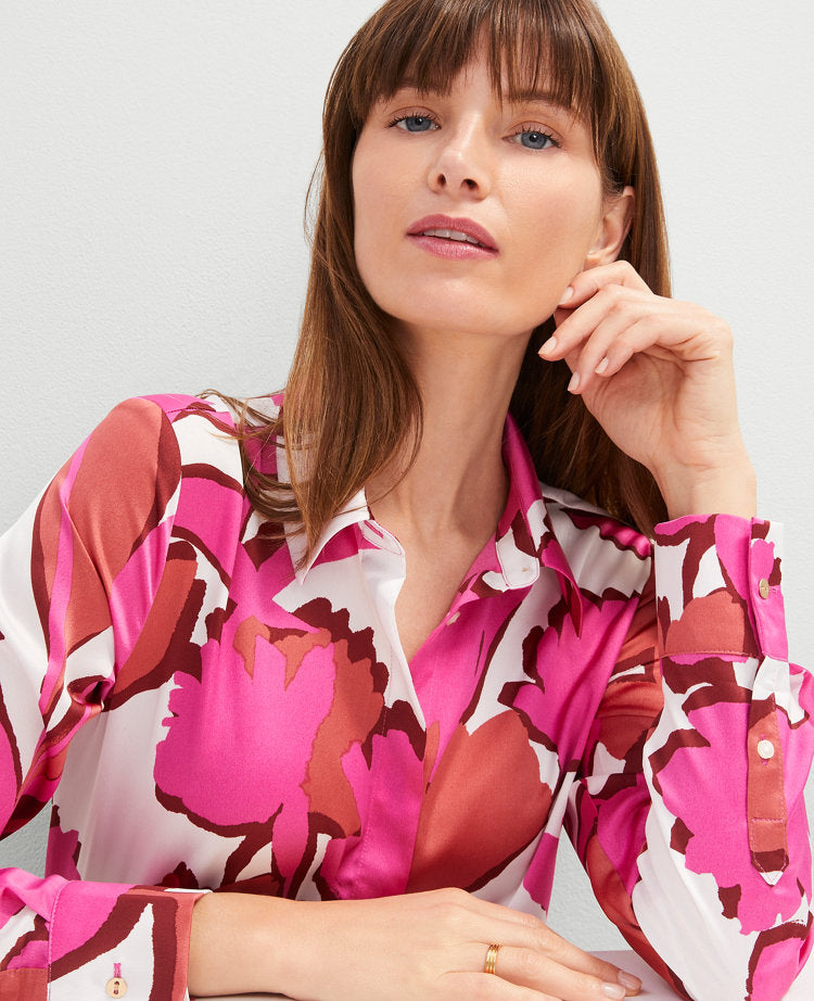 Petite Floral Satin Essential Shirt