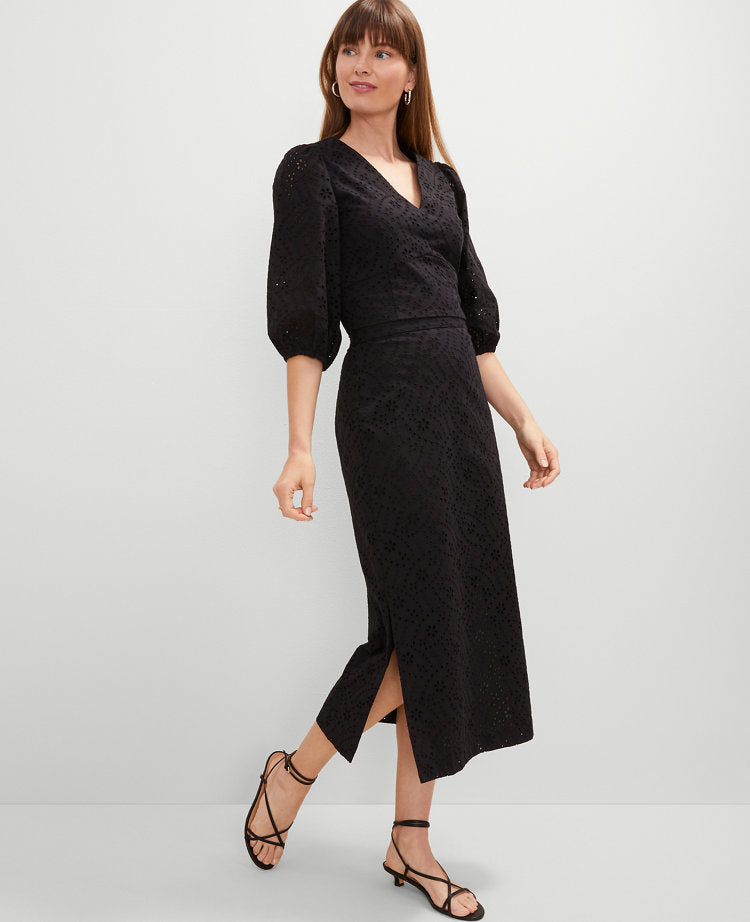 Petite Eyelet Clean Midi Skirt