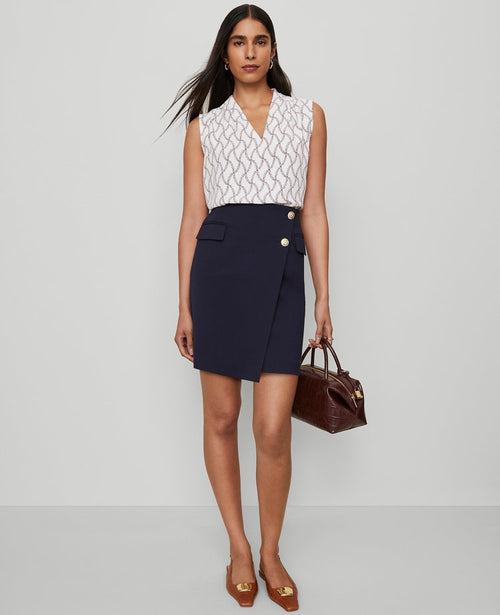 Petite Ponte Button Wrap Skirt