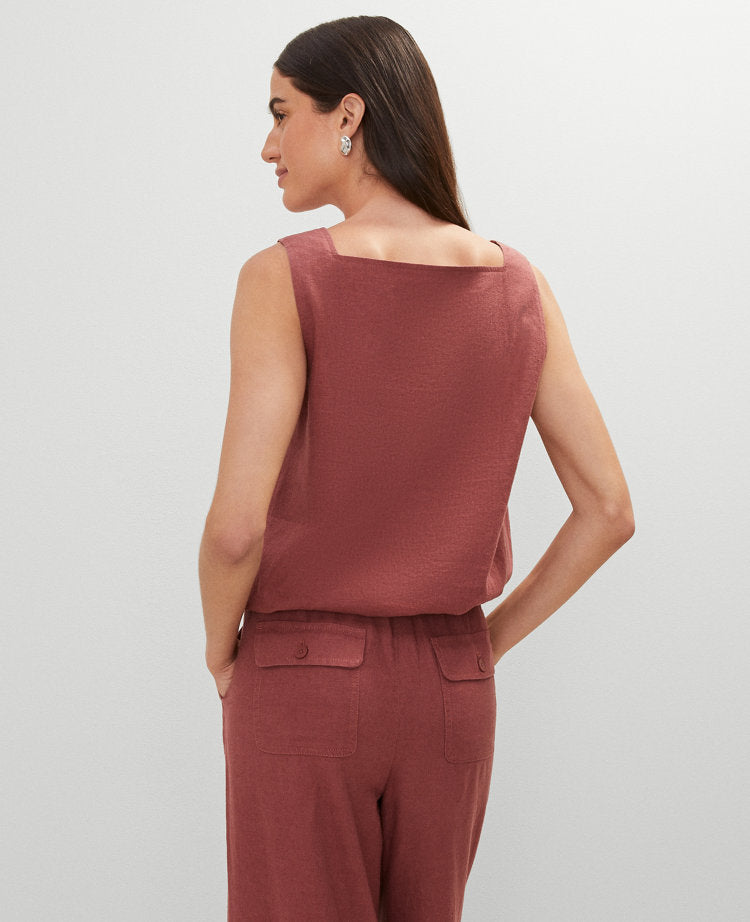 Petite Weekend Collection Linen Blend Bubble Hem Top