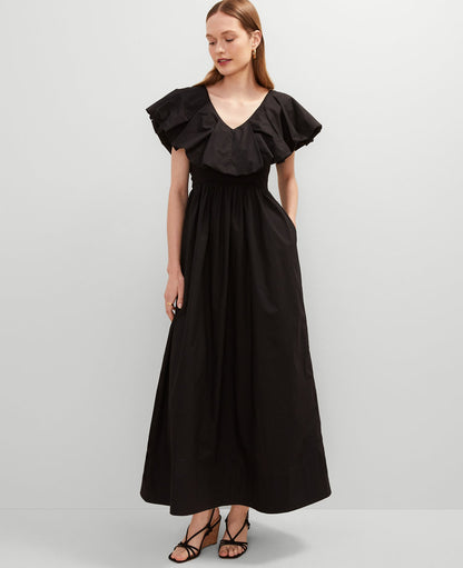 Petite Ruffle Collar Maxi Flare Dress