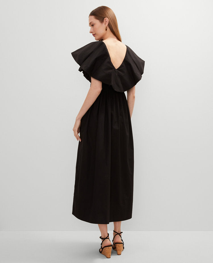 Petite Ruffle Collar Maxi Flare Dress