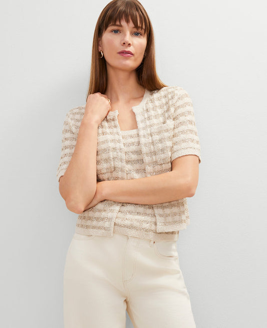 Petite Metallic Tweed Sweater Jacket