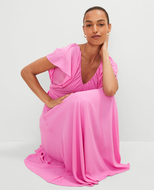 Petite Flutter Sleeve Midi Flare Dress