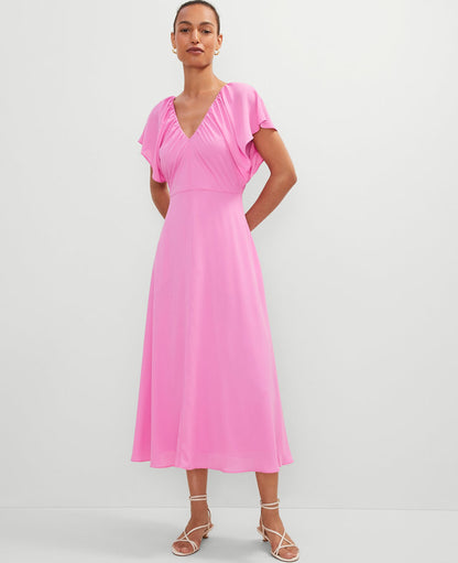 Petite Flutter Sleeve Midi Flare Dress