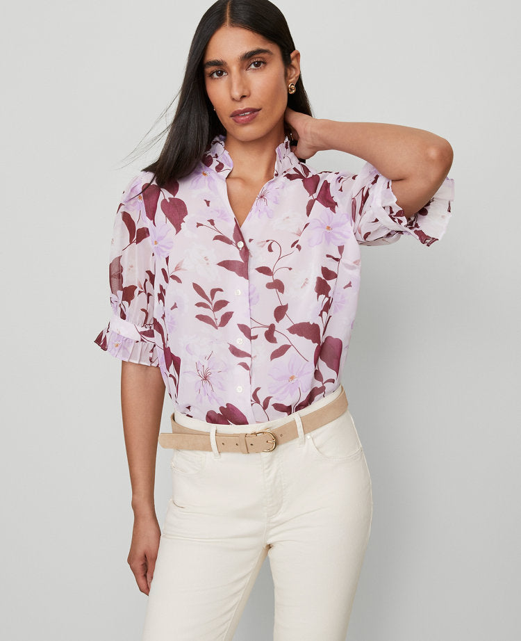 Floral Ruffle Collar Shirt
