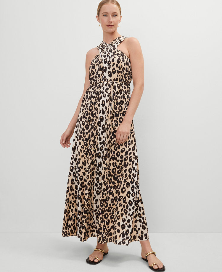Petite Animal Print Halter Maxi Dress