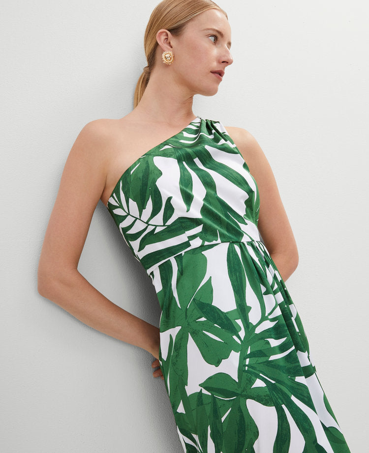Petite Satin One Shoulder Midi Dress