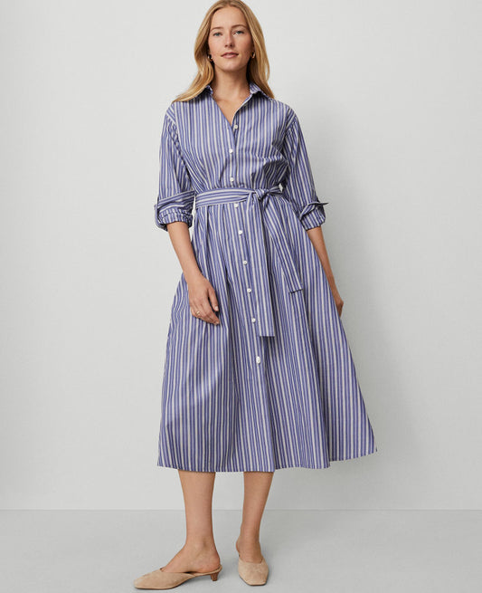 Petite Striped Collared Midi Shirtdress