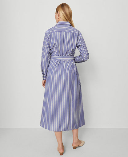 Petite Striped Collared Midi Shirtdress