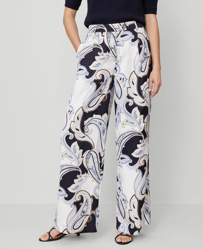 The Modern Wide-Leg Trouser Pant in Paisley Satin