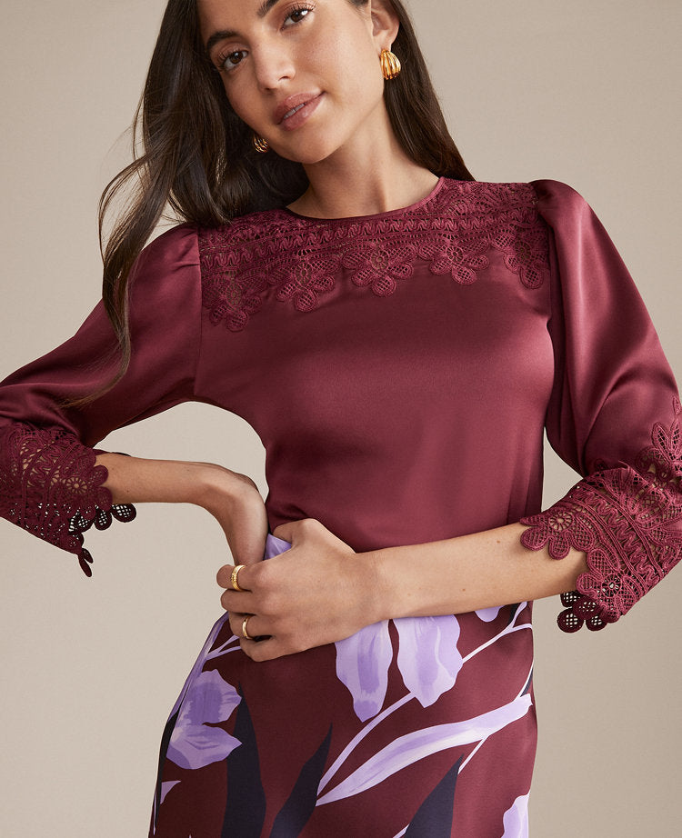Satin Lace Trim Top