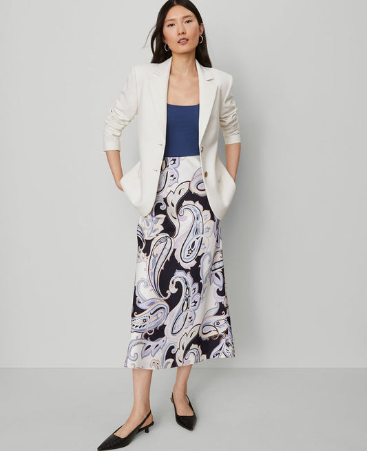 Petite Paisley Satin Bias Slip Skirt