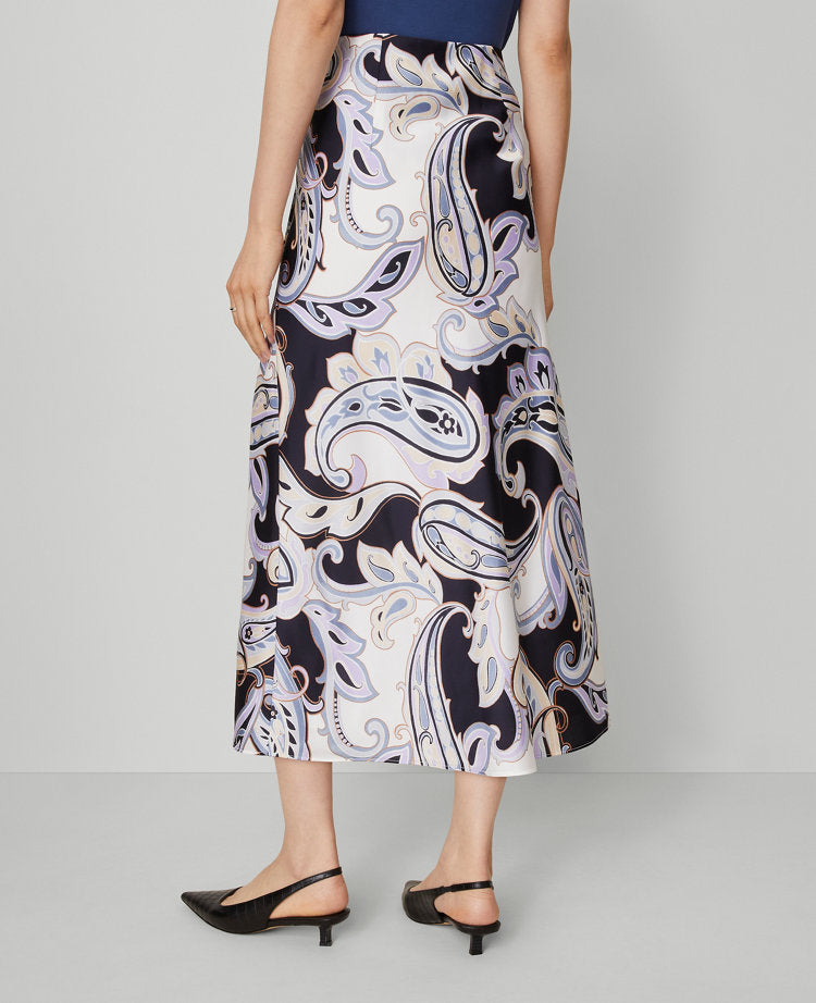 Petite Paisley Satin Bias Slip Skirt
