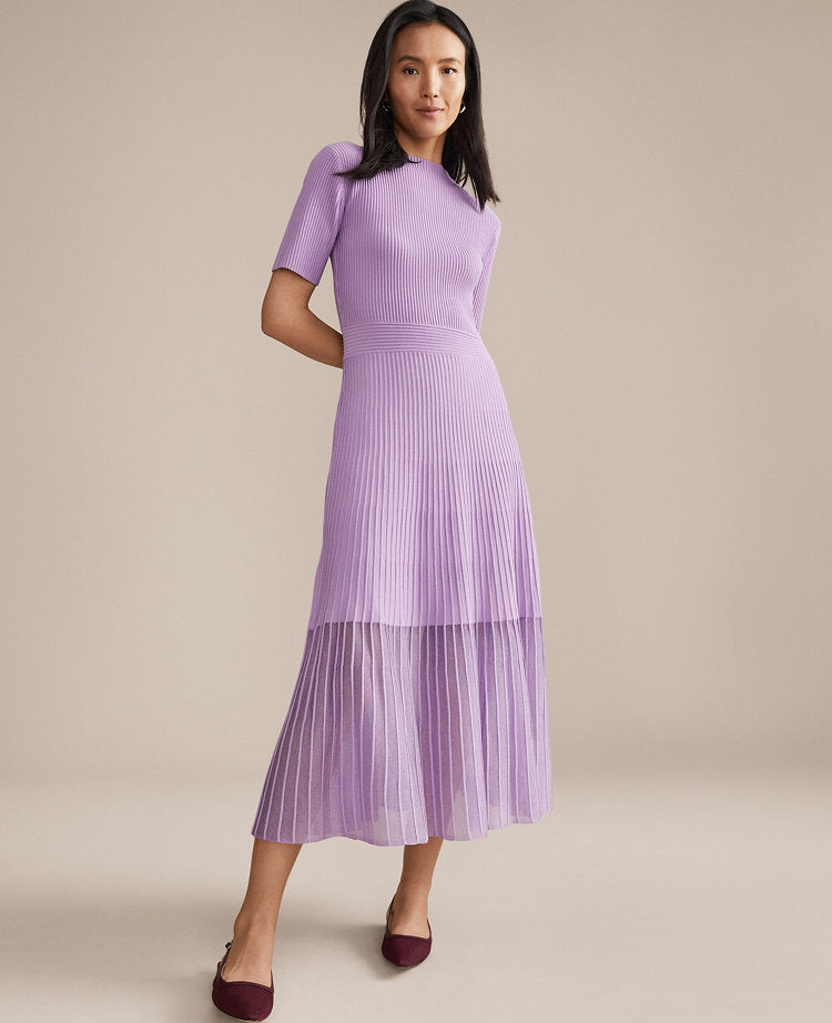 Petite Mock Neck Mixed Media Sweater Dress