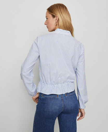 Petite Weekend Collection Striped Tie Waist Popover