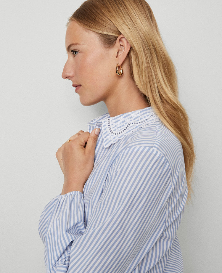 Petite Weekend Collection Striped Tie Waist Popover