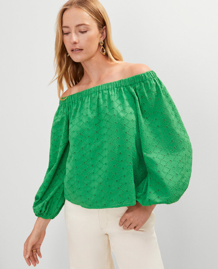 Eyelet Off The Shoulder Top