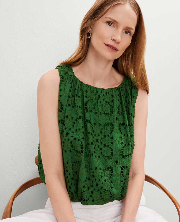 Eyelet Bubble Hem Top