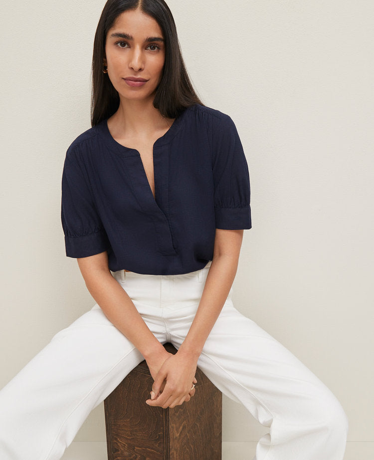 Half Sleeve Linen Blend Popover