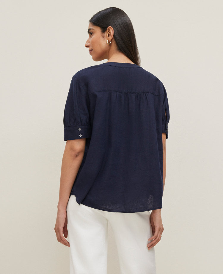 Half Sleeve Linen Blend Popover
