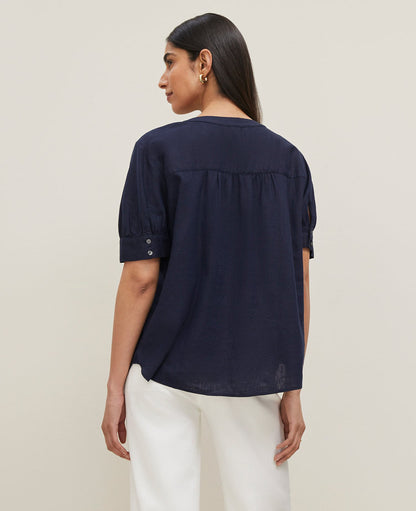 Half Sleeve Linen Blend Popover