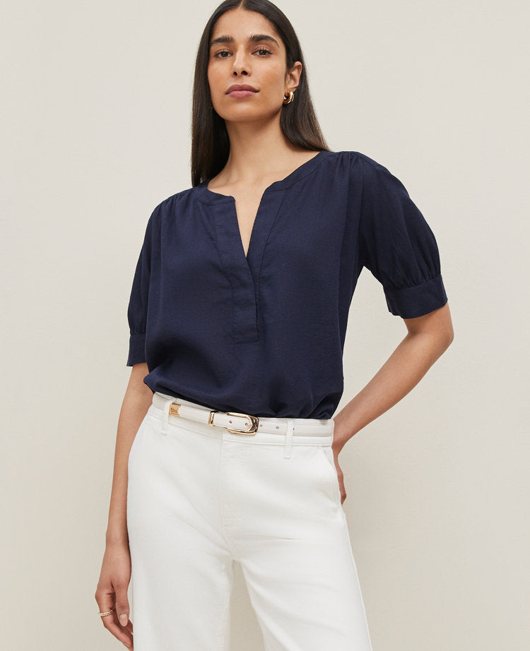 Half Sleeve Linen Blend Popover