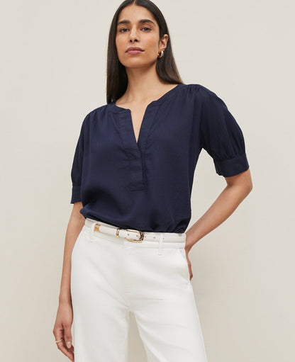 Half Sleeve Linen Blend Popover