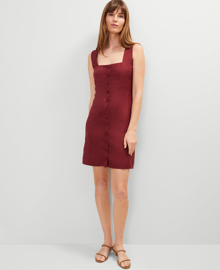 Linen Blend Button-Down Dress