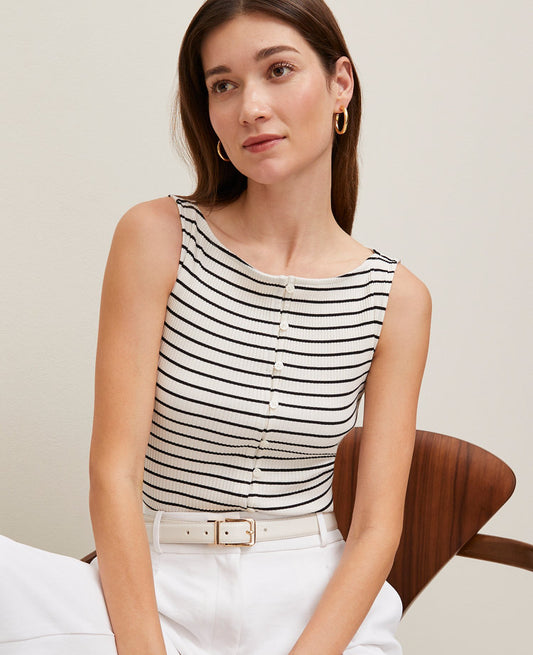 Ribbed Sleeveless Button Top