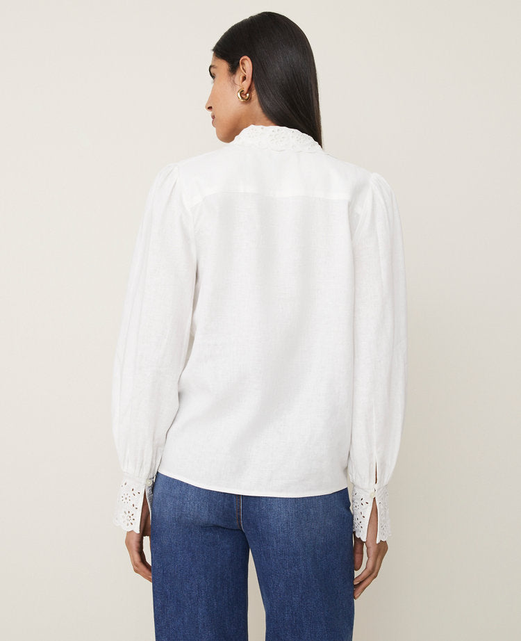 Embroidered Linen Blend Pocket Shirt