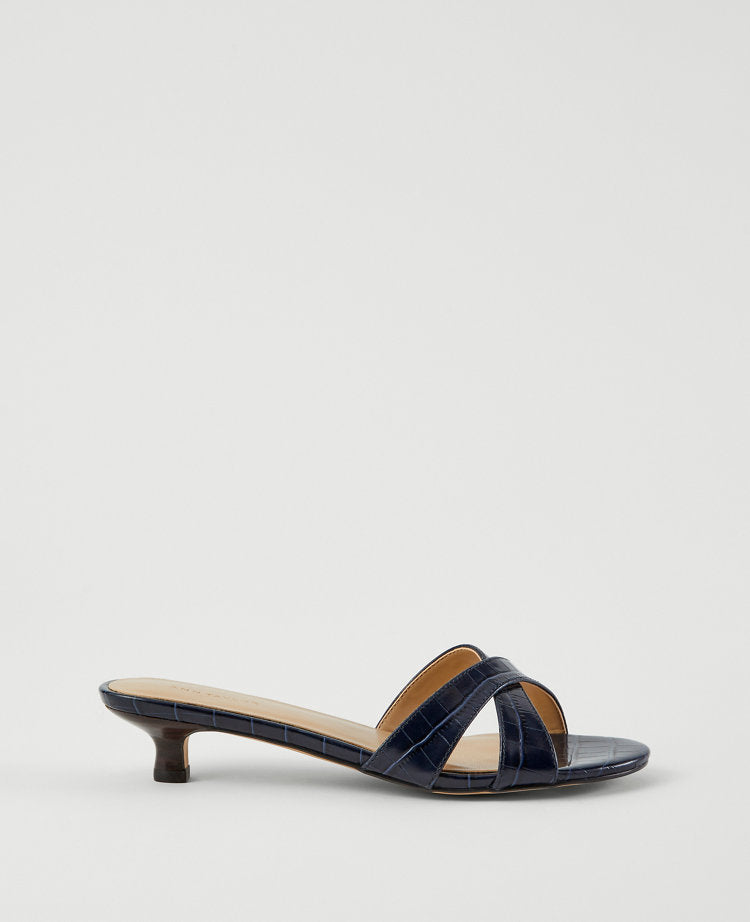 Embossed Crossover Slingback Kitten Heel Sandals