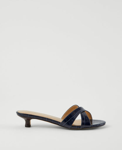 Embossed Crossover Slingback Kitten Heel Sandals