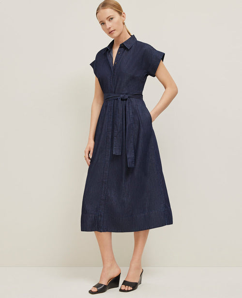 Chambray Flare Midi Shirtdress