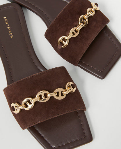 Chain Suede Slide Sandals