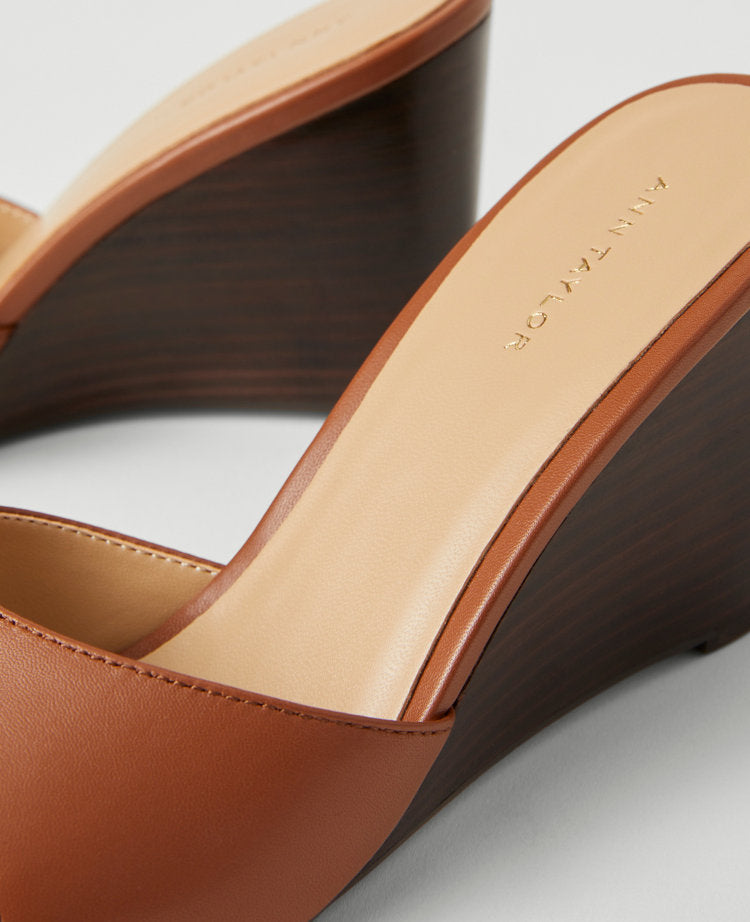 Leather Skinny Strap Leather Wedge Mules