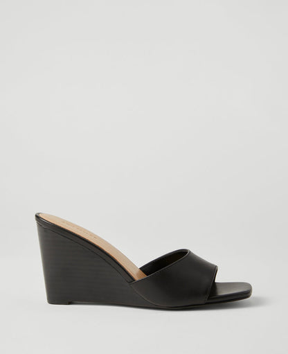 Leather Skinny Strap Leather Wedge Mules