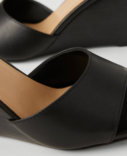 Leather Skinny Strap Leather Wedge Mules