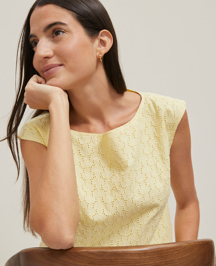 Eyelet Sleeveless Crew Neck Top