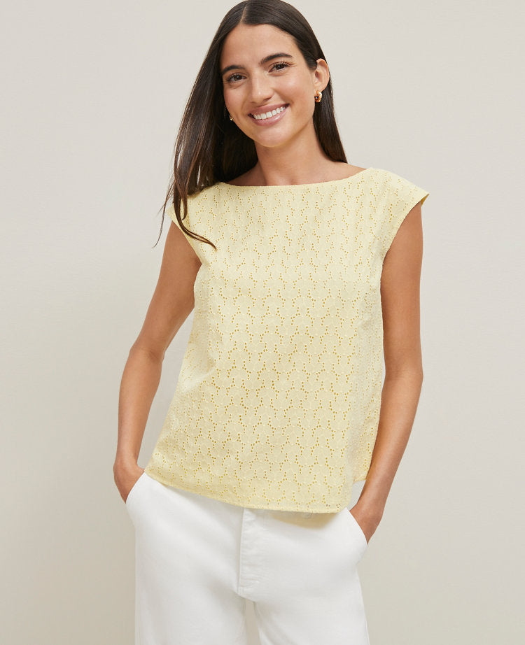 Eyelet Sleeveless Crew Neck Top