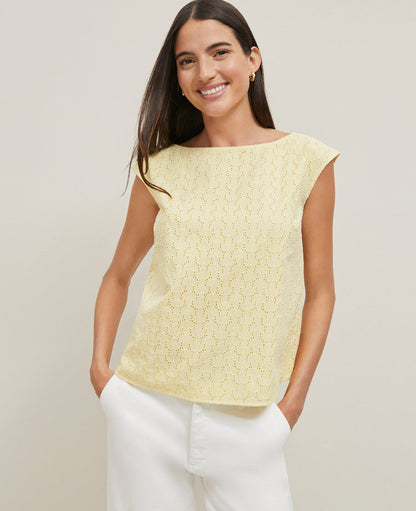 Eyelet Sleeveless Crew Neck Top