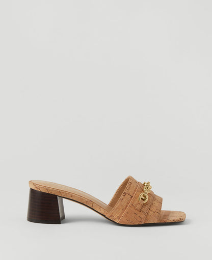 Cork Chain Flare Block Heel Sandals