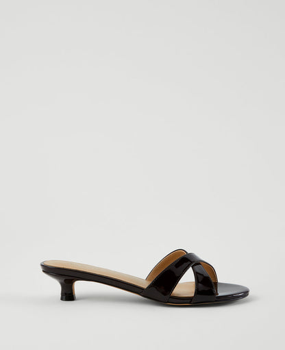 Patent Crossover Slingback Kitten Heel Sandals