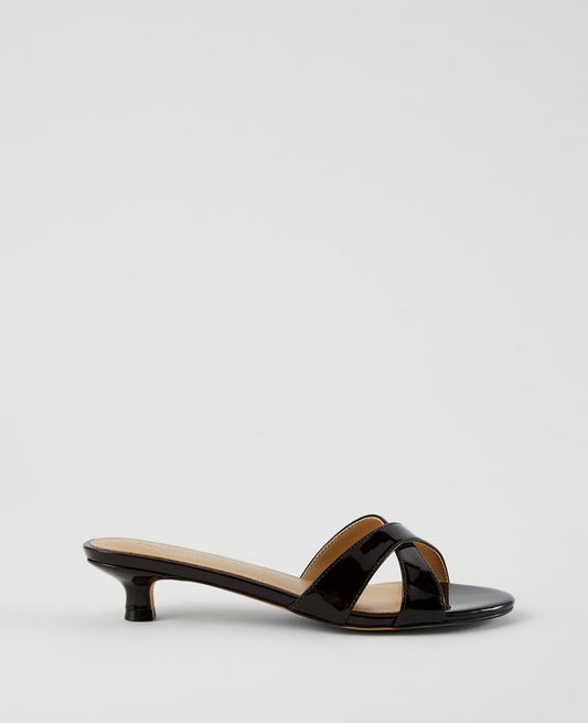 Patent Crossover Slingback Kitten Heel Sandals