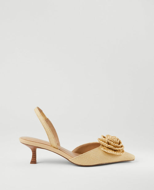 Raffia Flower Slingback Pumps
