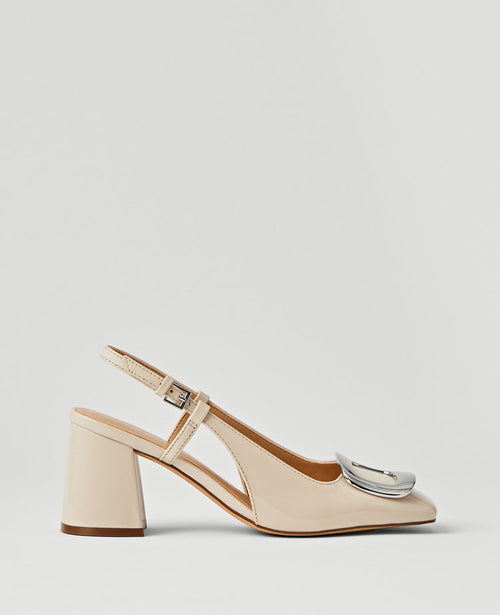 Patent Block Heel Buckle Slingback Pumps