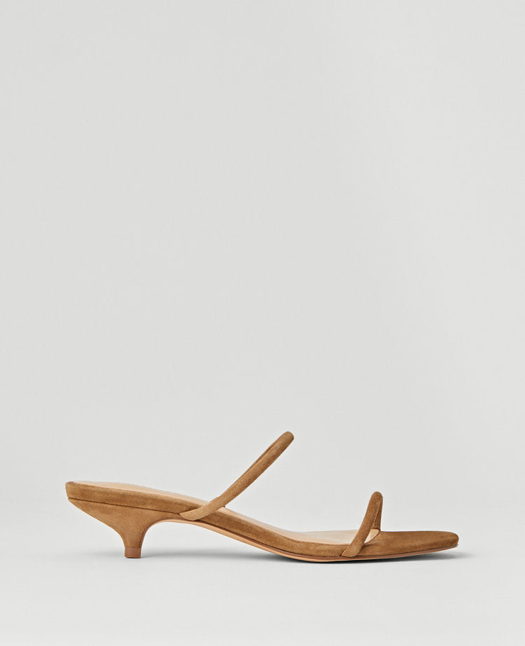 Double Strap Suede Kitten Heel Mule Sandals