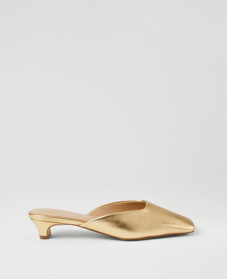 Metallic Kitten Heel Mule Pumps